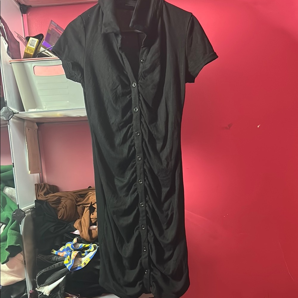 Elegant Black Button-Down Dress
